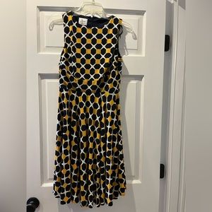 Blue and Yellow dress. Fit and flare silhouette.